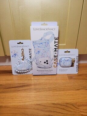 NWT LoveShackFancy x Case-Mate Tech Set Everblooming Rosettes Blue 3pc Lot HTF